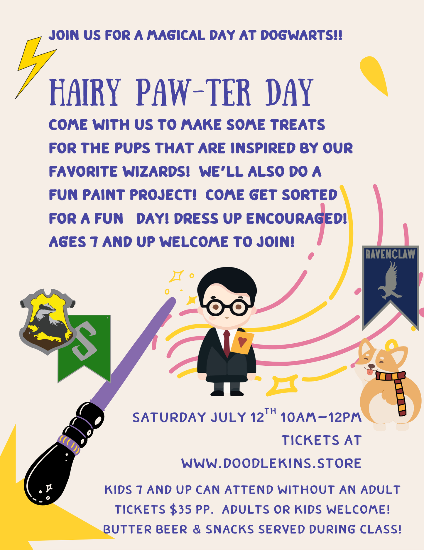 School is OUT!! ENROLL THEM IN A DAY AT DOGWARTS! July 12 10am-12pm