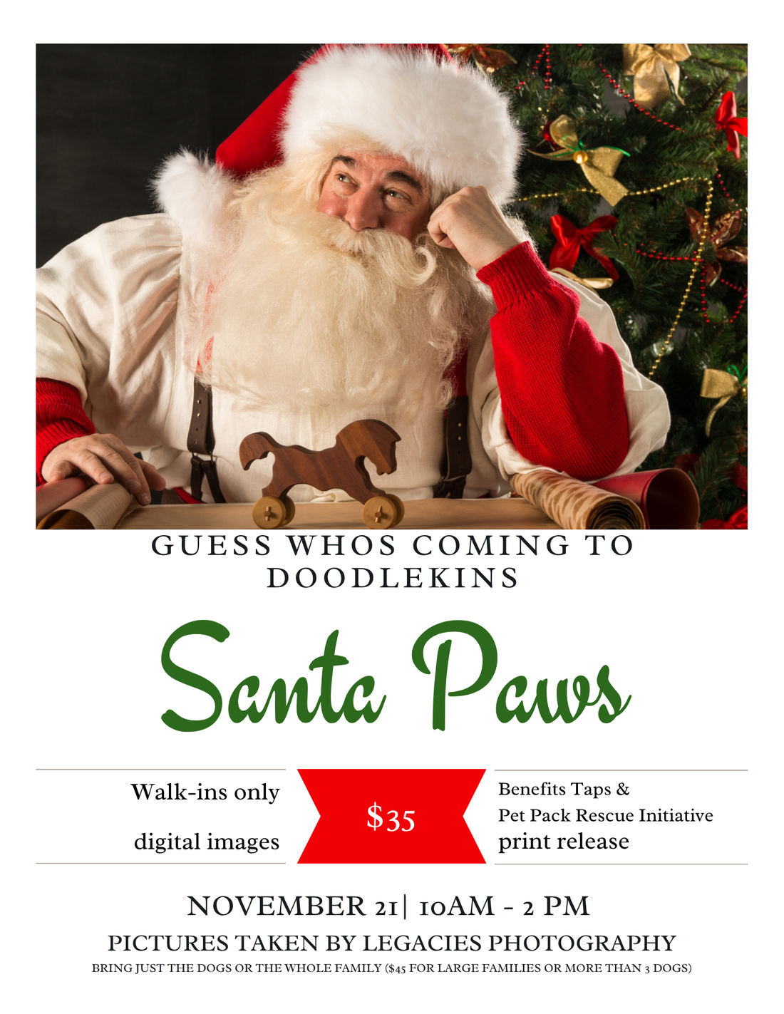 Legacies Photography is coming on November 21st, 10 am - 2 pm and she's bringing SANTA!