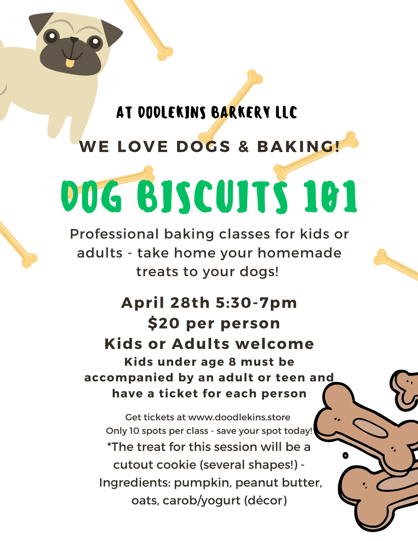 Bark Biscuits 101 - Pumpkin Bones and Pumpkin Shaped Cookies April 28th 5:30pm-7