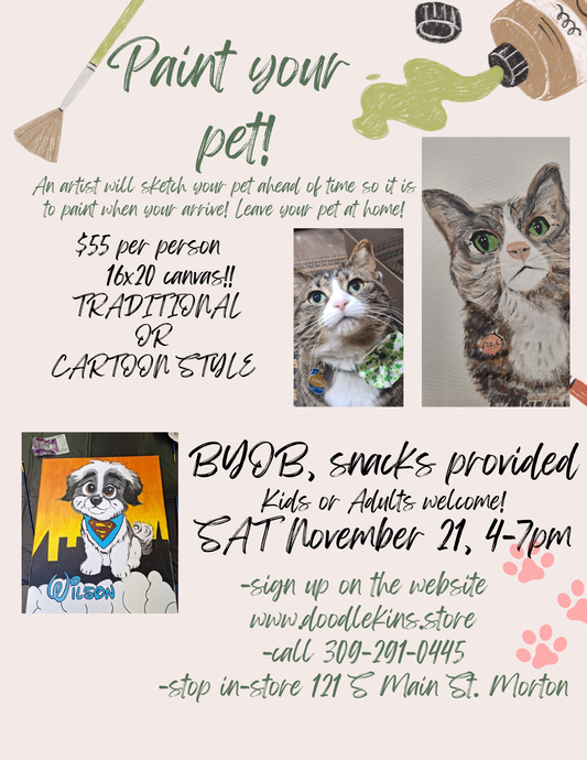 Paint Your Pup Party Realistic or Cartoon! - Side by side with a trained artist- Sat November 21st, 4-7pm