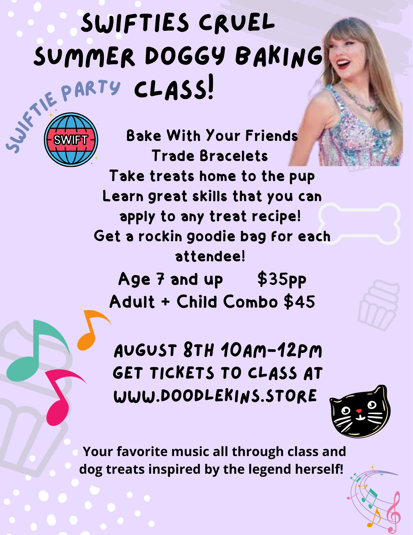 Cruel Summer Swiftie Baking Party August 8th 10am-12pm  - all attendees get a Swiftie goodie bag & take treats home!