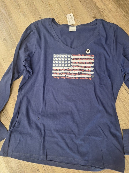 Long Sleeve VNeck All American Dog Flag Shirt just in time for election day!